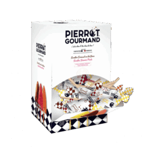 Boîte distributrice 100 sucettes caramel au lait frais - Pierrot Gourmand