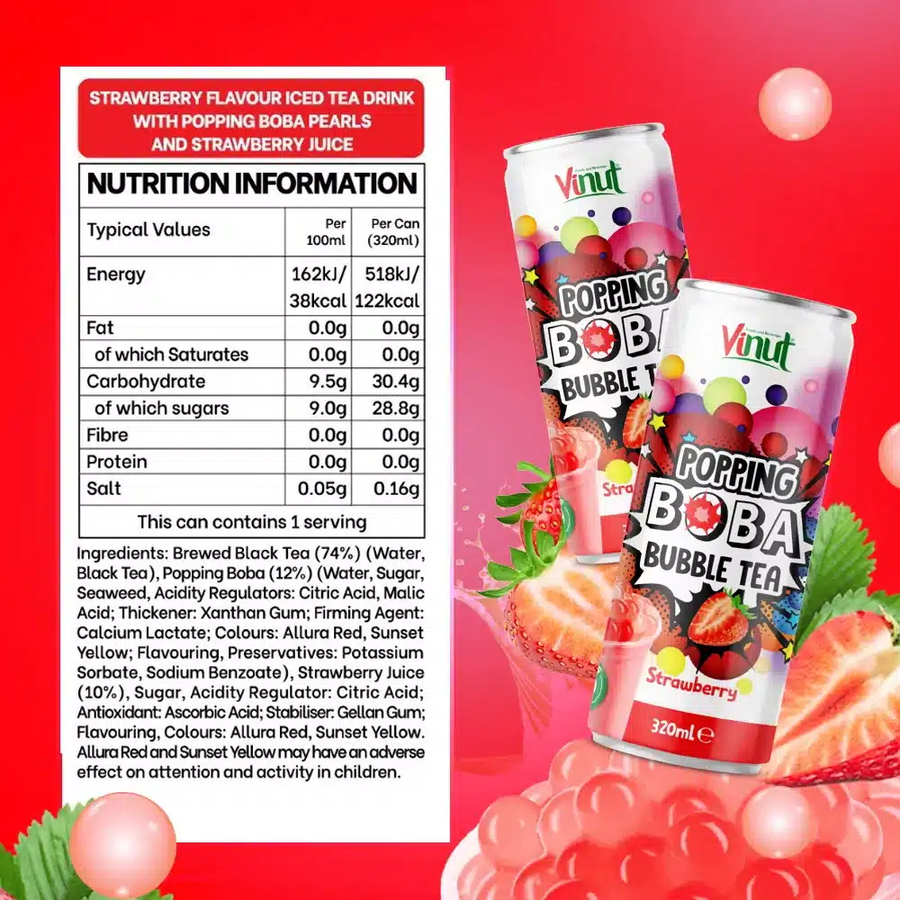 Popping Boba Bubble Tea Fraise 320ml - Vinut – Image 2